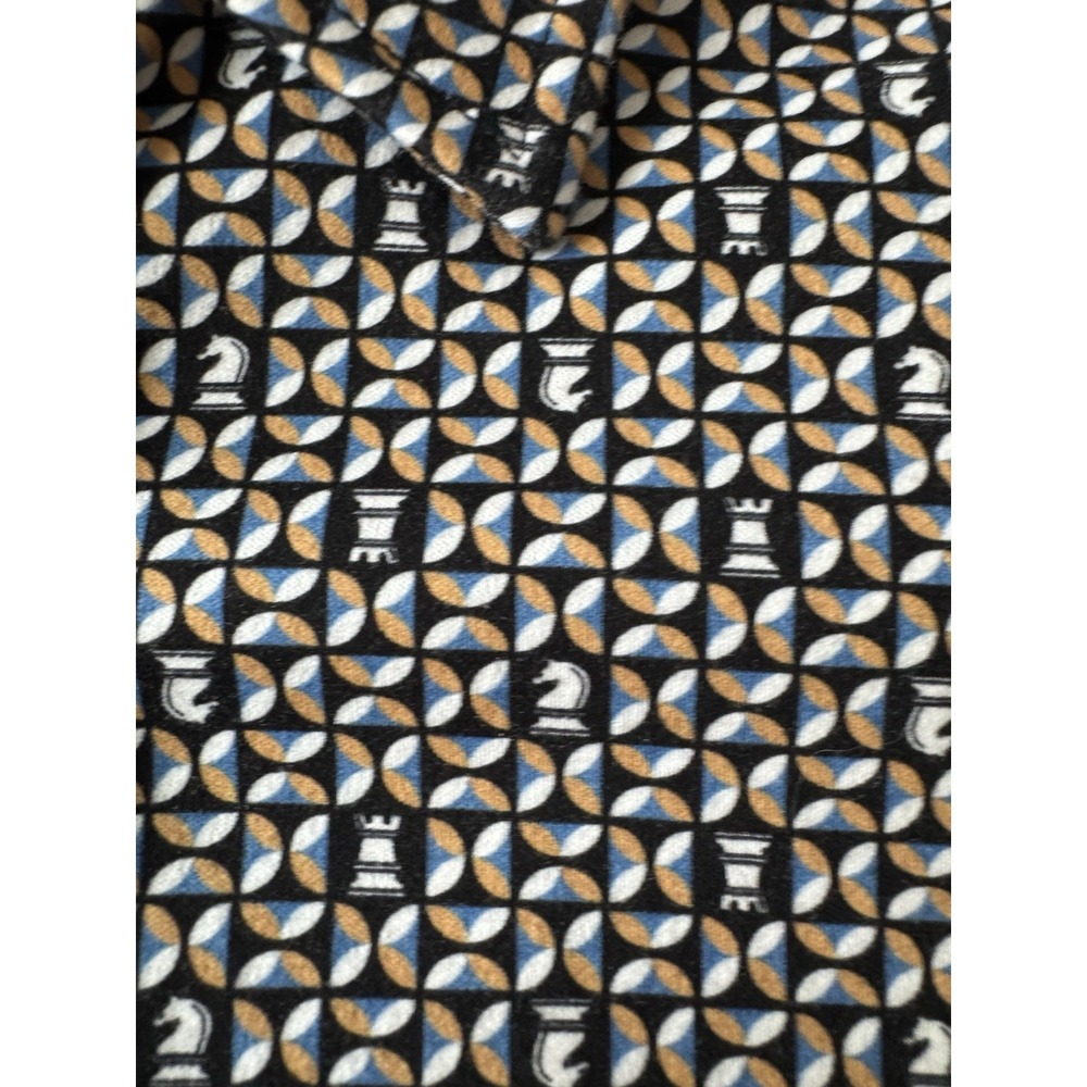 Buttercloth Men XL Button-Up Black Gold Shirt Geometric Chess Print Long Sleeve - Picture 5 of 12